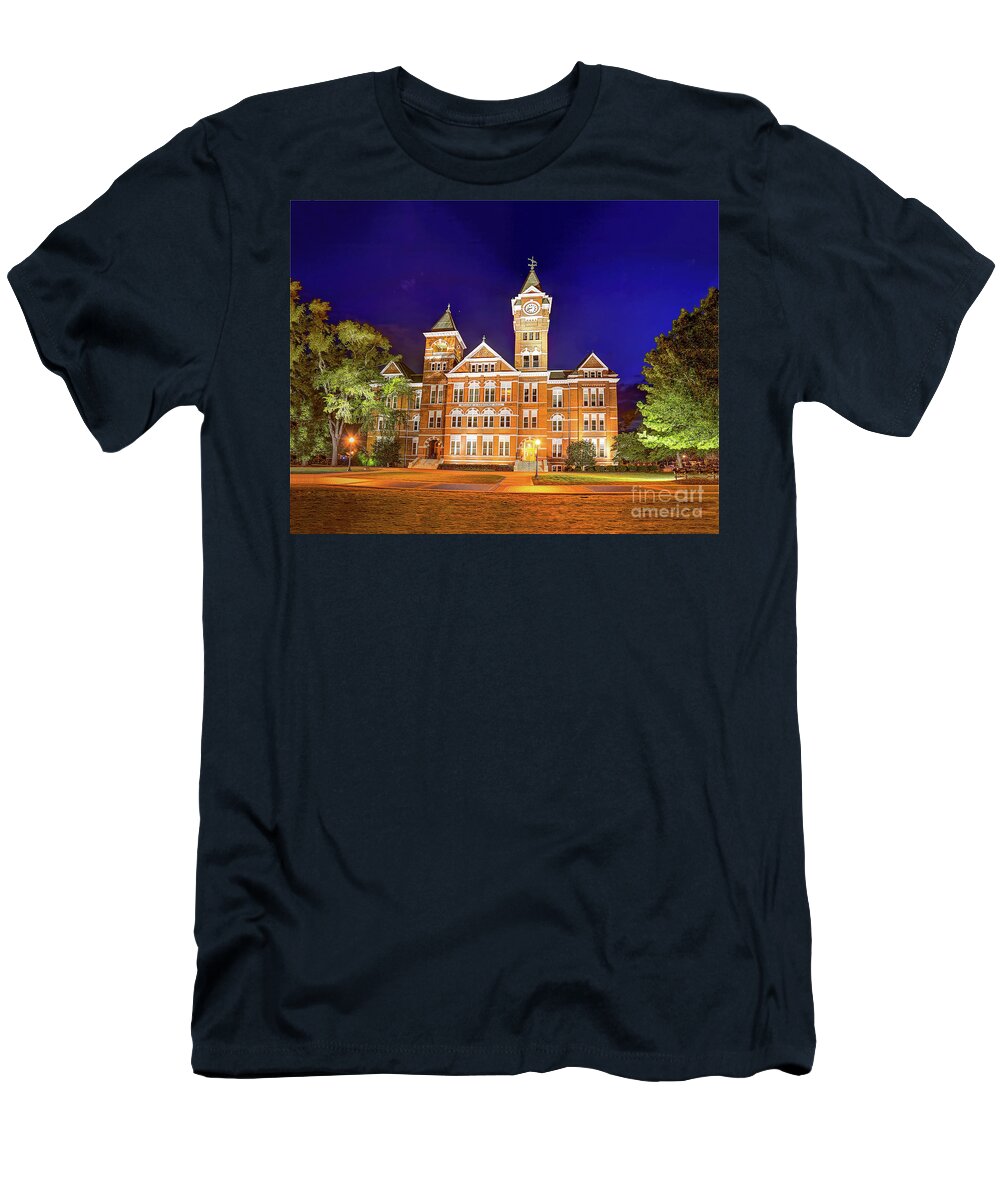 Samford Hall T-Shirt featuring the photograph Samford Hall at Night by Gulf Coast Aerials -