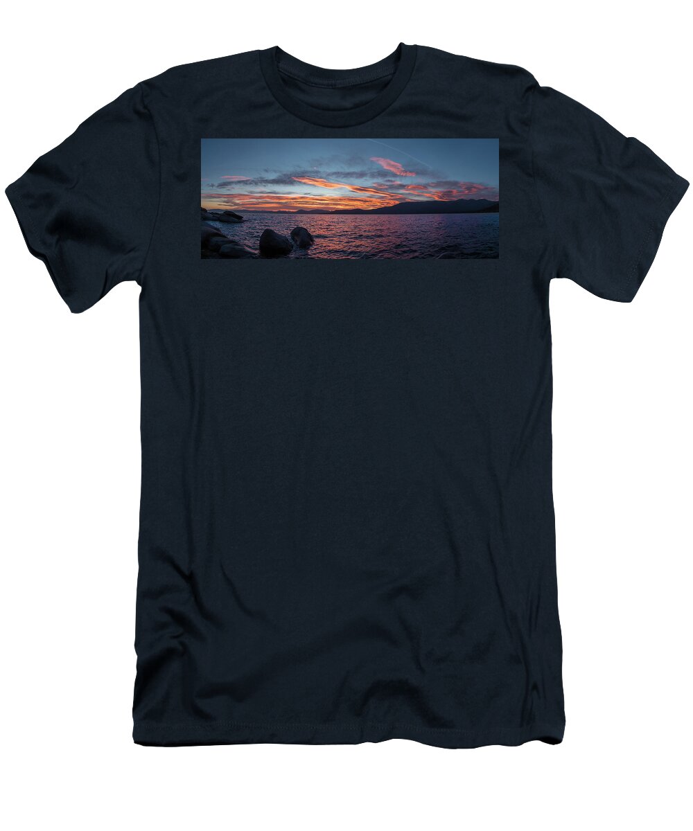 Sunset T-Shirt featuring the photograph Sand Harbor Sunset Pano2 by Martin Gollery