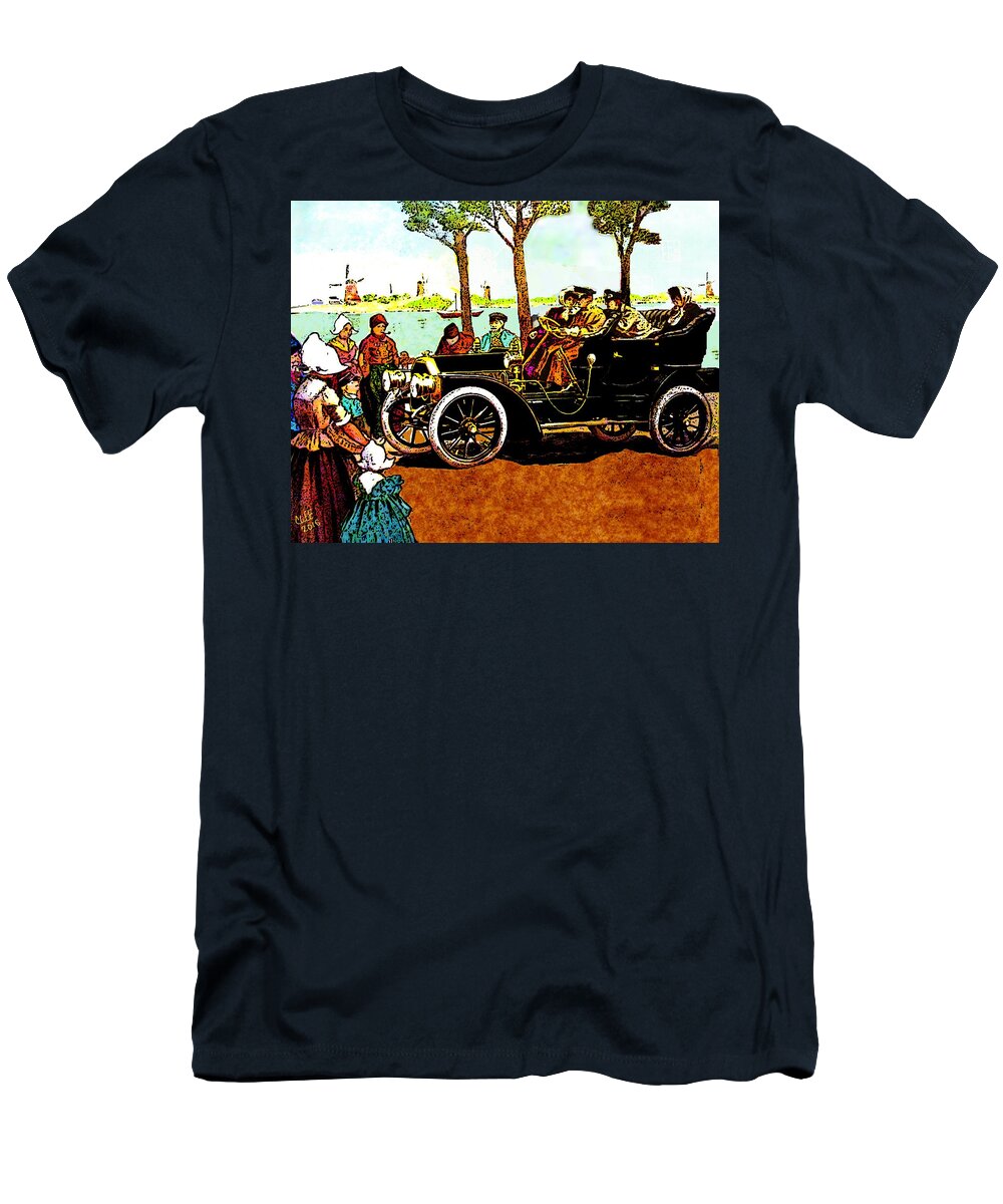 Vintage Automobile T-Shirt featuring the painting Showing Off the New Car by Cliff Wilson