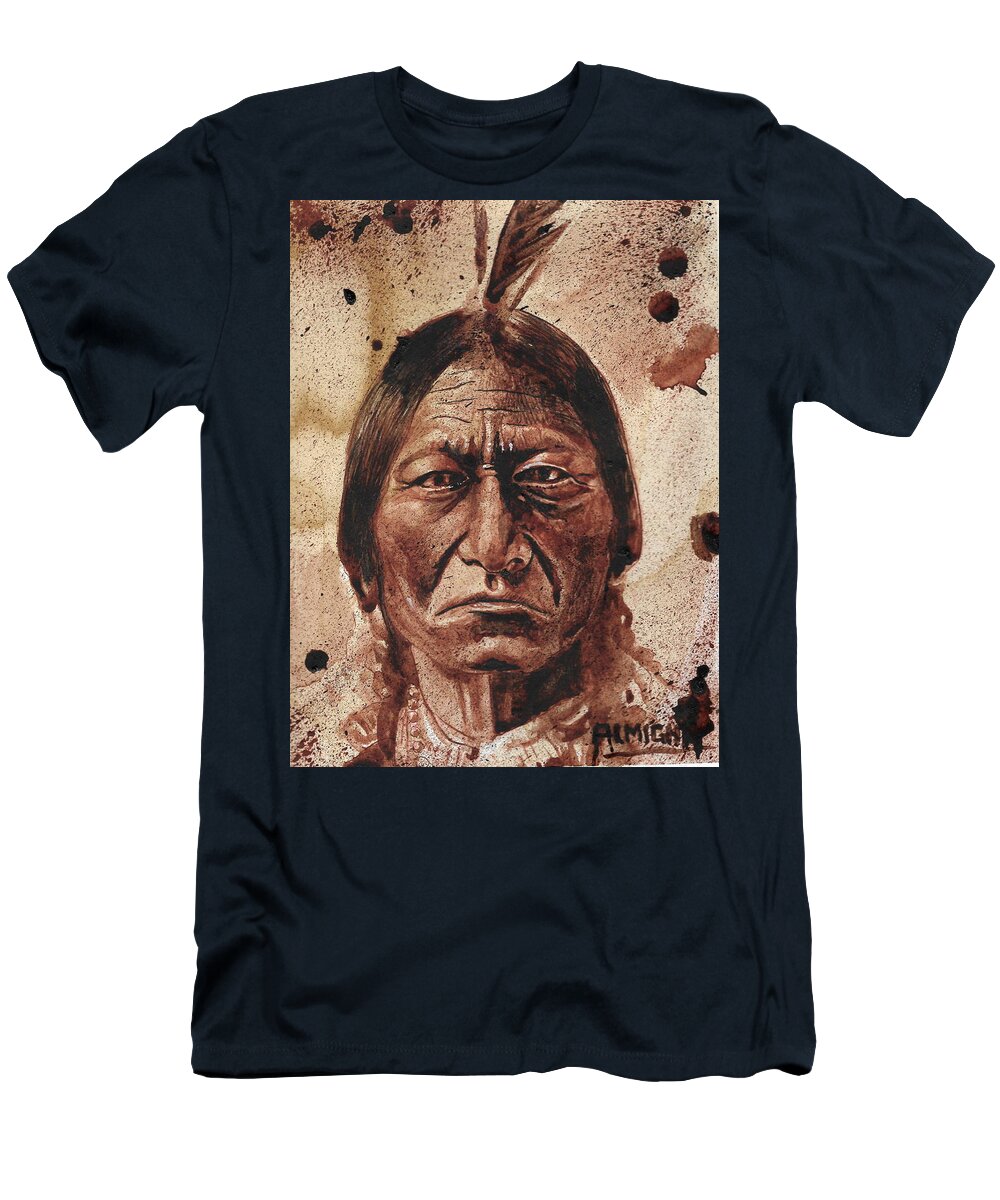 Ryan Almighty T-Shirt featuring the painting SITTING BULL - dry blood by Ryan Almighty