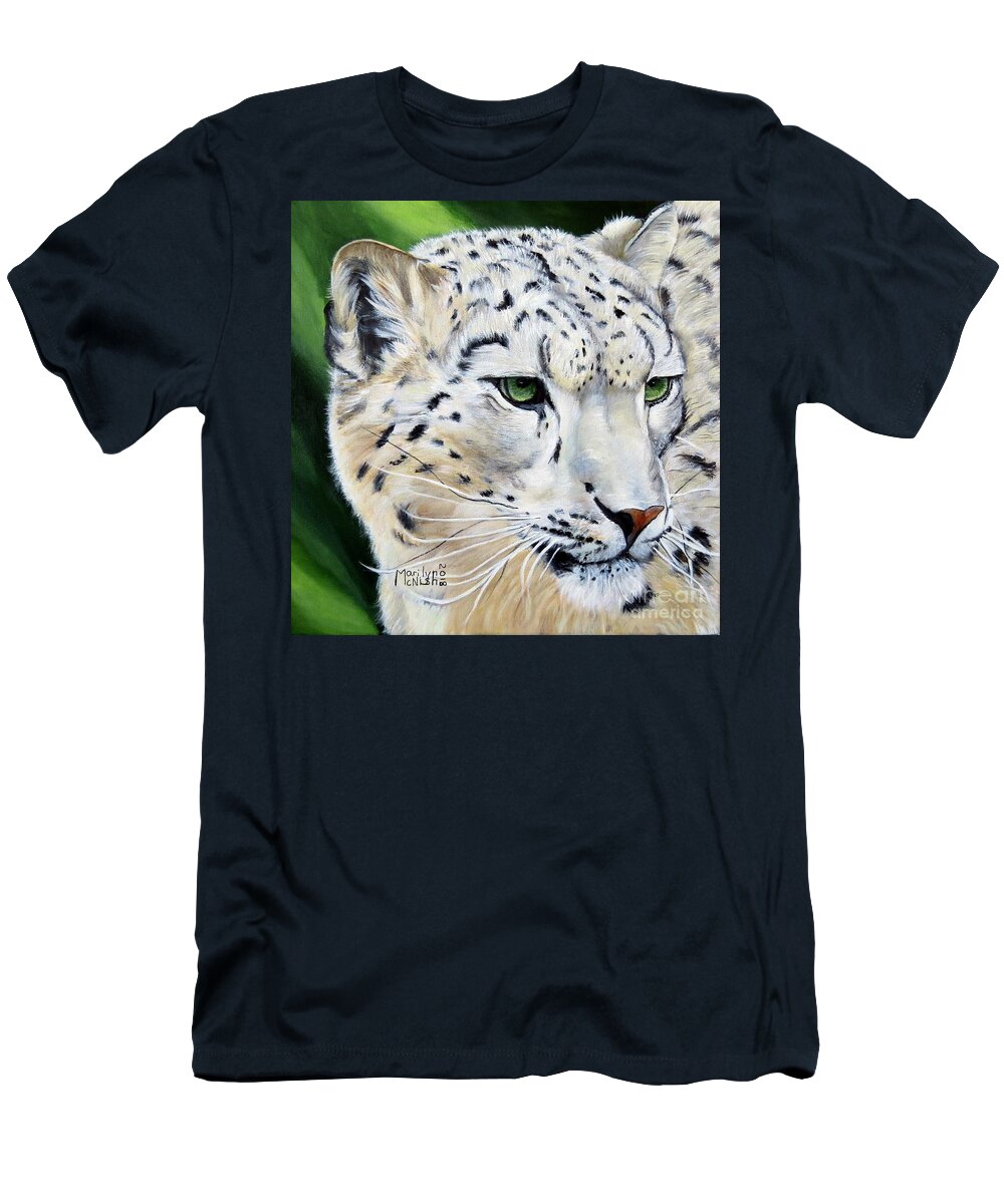 Afghanistan T-Shirt featuring the painting Snow Leopard Portrait by Marilyn McNish