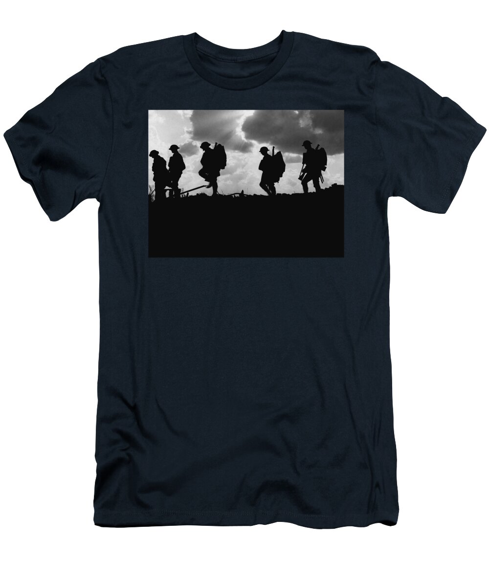 Military T-Shirt featuring the photograph Soldier Silhouettes - Battle of Broodseinde by War Is Hell Store