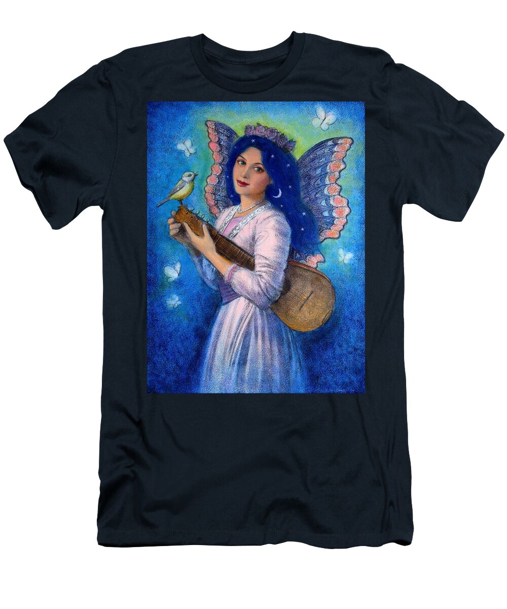Music T-Shirt featuring the painting Songbird for a Blue Muse by Sue Halstenberg
