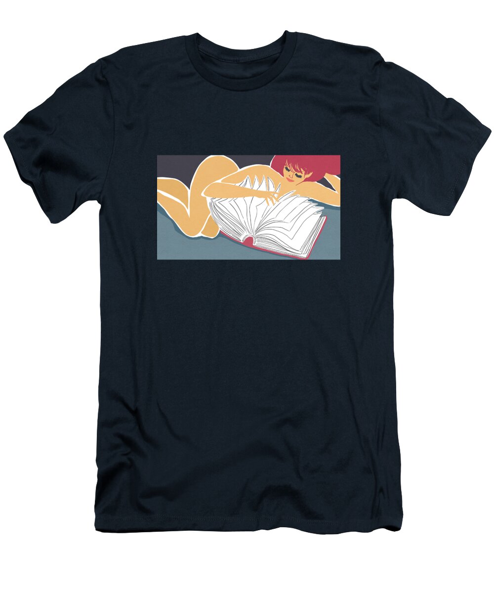 Books T-Shirt featuring the mixed media Stay Up Late Reading by Little Bunny Sunshine