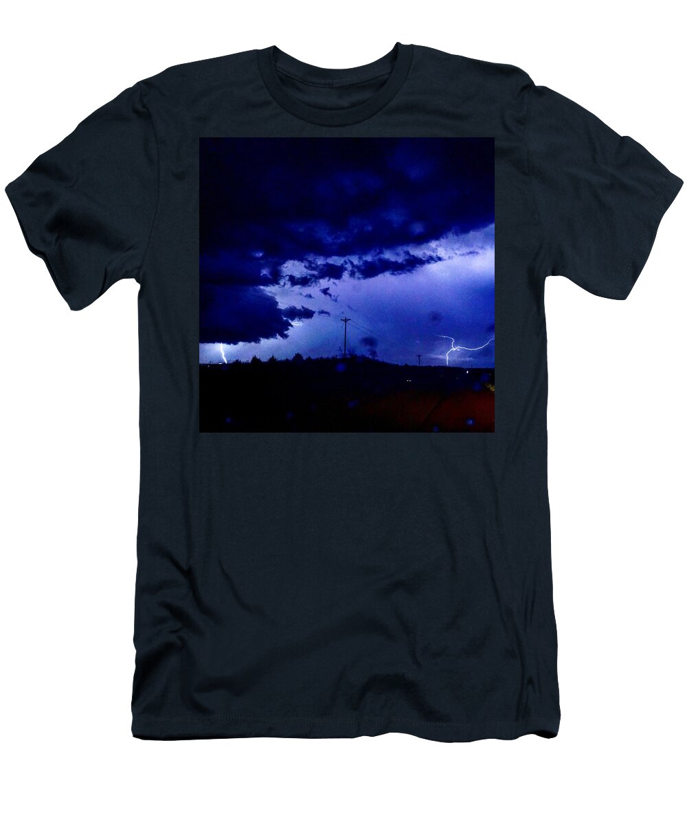 Thunderstorm T-Shirt featuring the digital art Storm on Farmer's Turnpike by Michael Oceanofwisdom Bidwell
