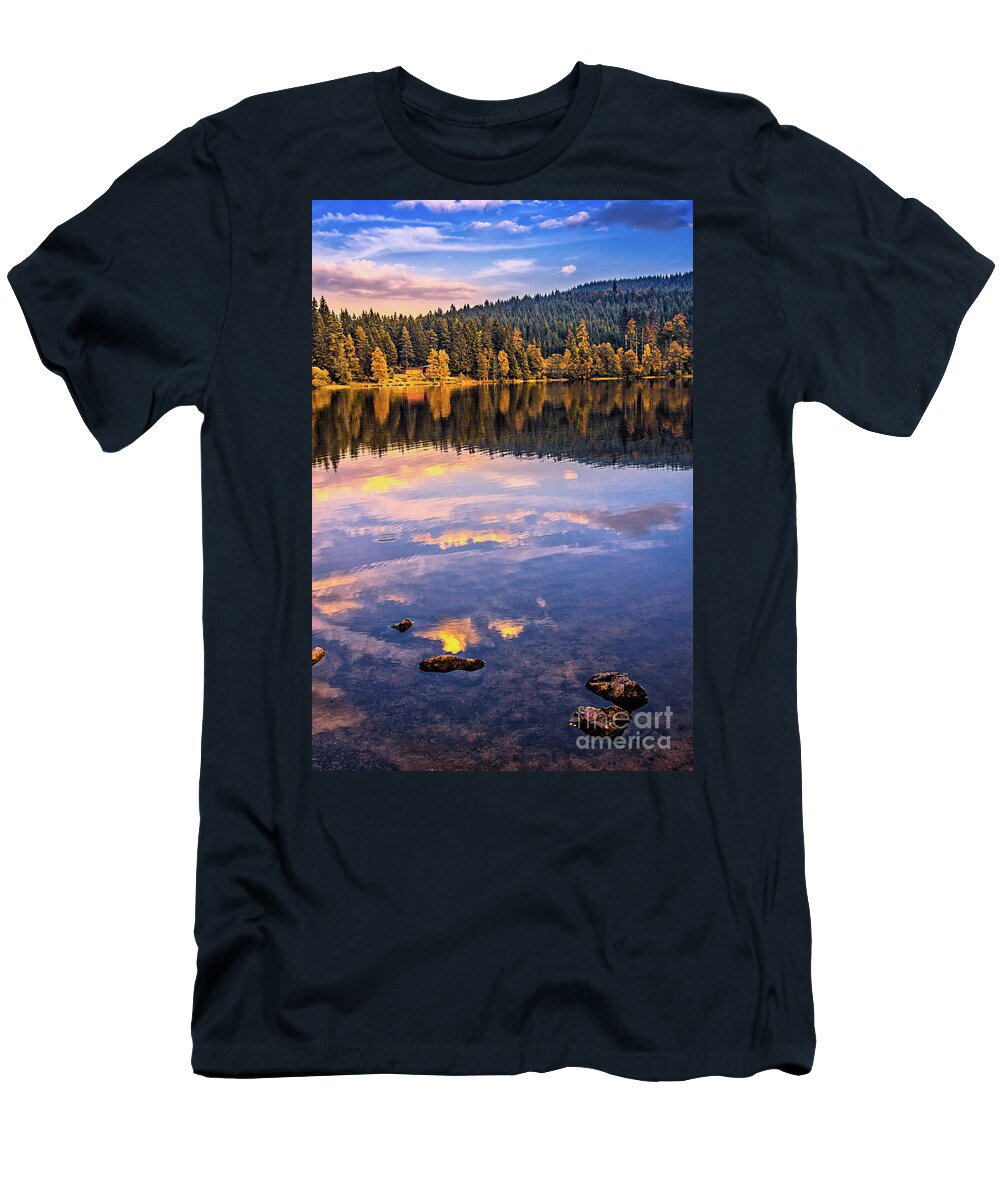 Lake-windfall T-Shirt featuring the photograph Sunset in the Black Forest by Bernd Laeschke
