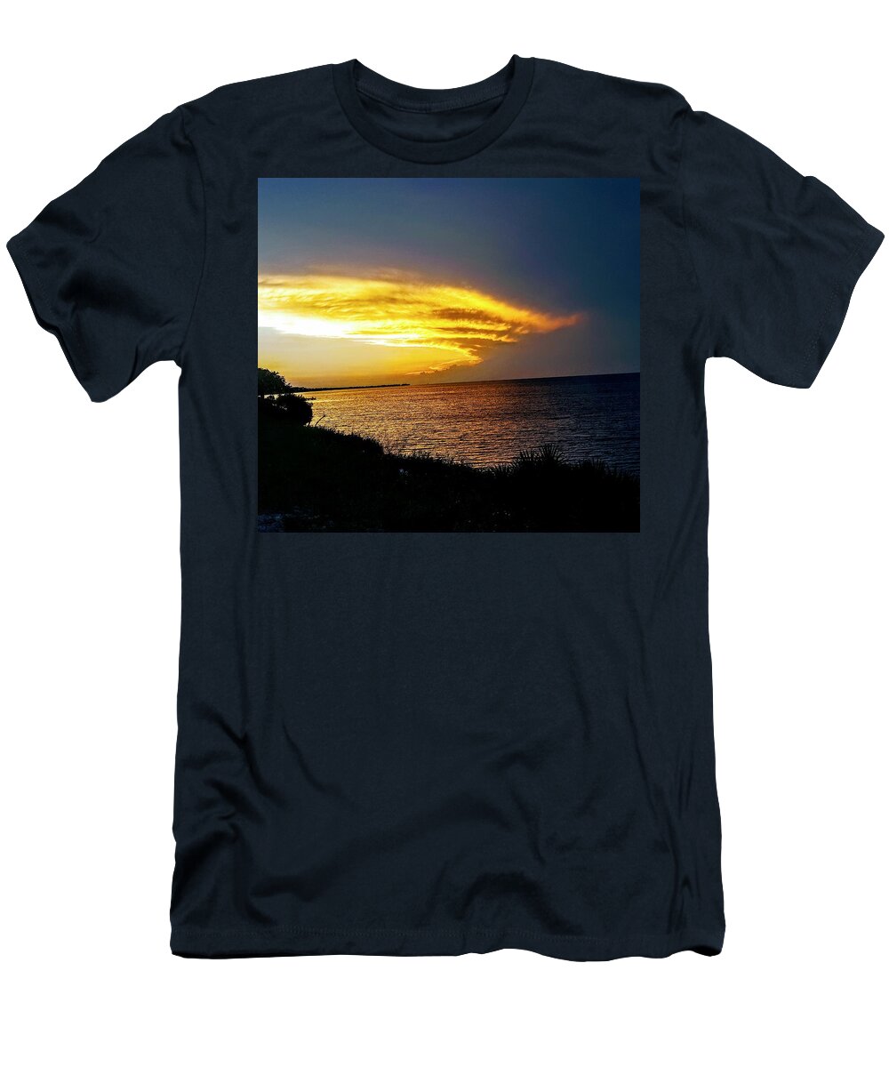 Sunset T-Shirt featuring the digital art Sunset Over Mobile Bay by Rachel Hannah