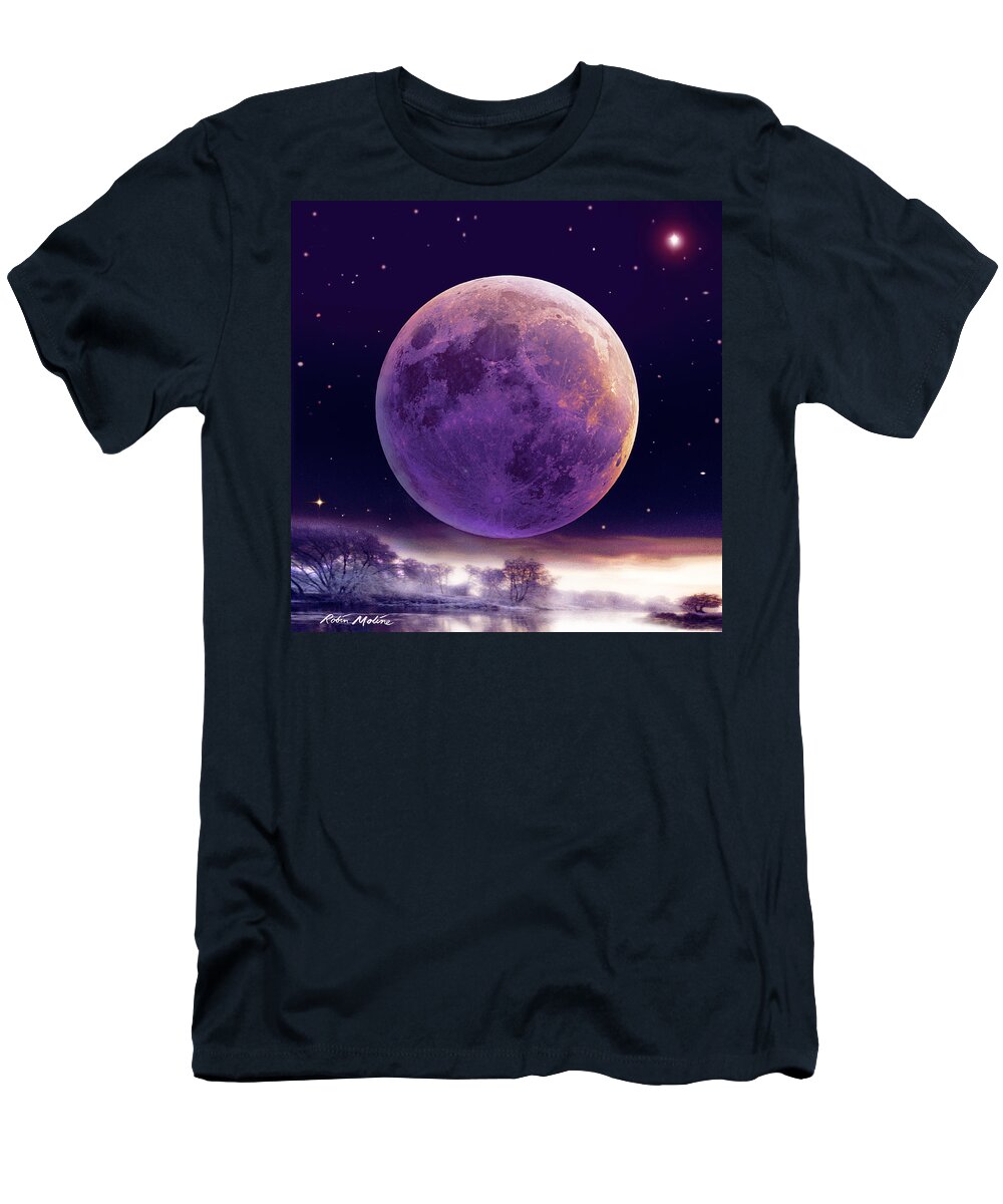 Cold Moon T-Shirt featuring the digital art Super Cold Moon over December by Robin Moline