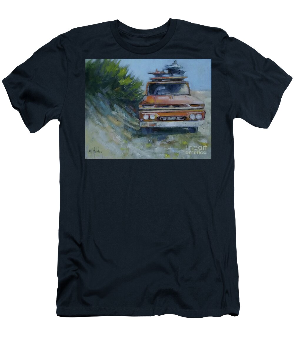 Surfer T-Shirt featuring the painting Surf's Up Beach Truck by Mary Hubley