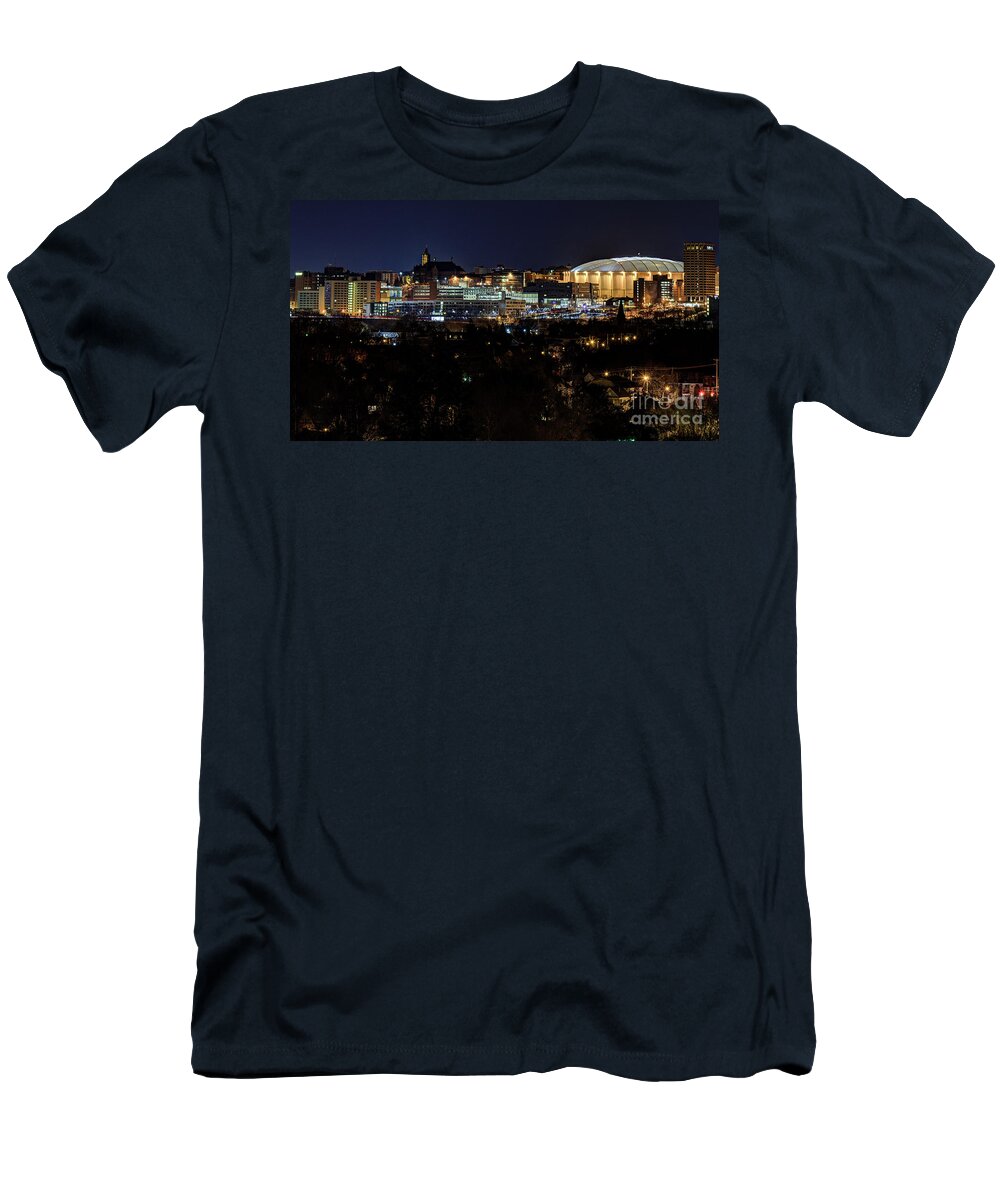 Skyline T-Shirt featuring the photograph Syracuse Skyline and Carrier Dome by Rod Best