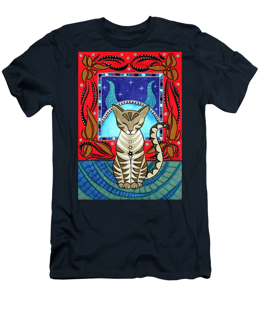Cat T-Shirt featuring the painting Taurus Cat Zodiac by Dora Hathazi Mendes