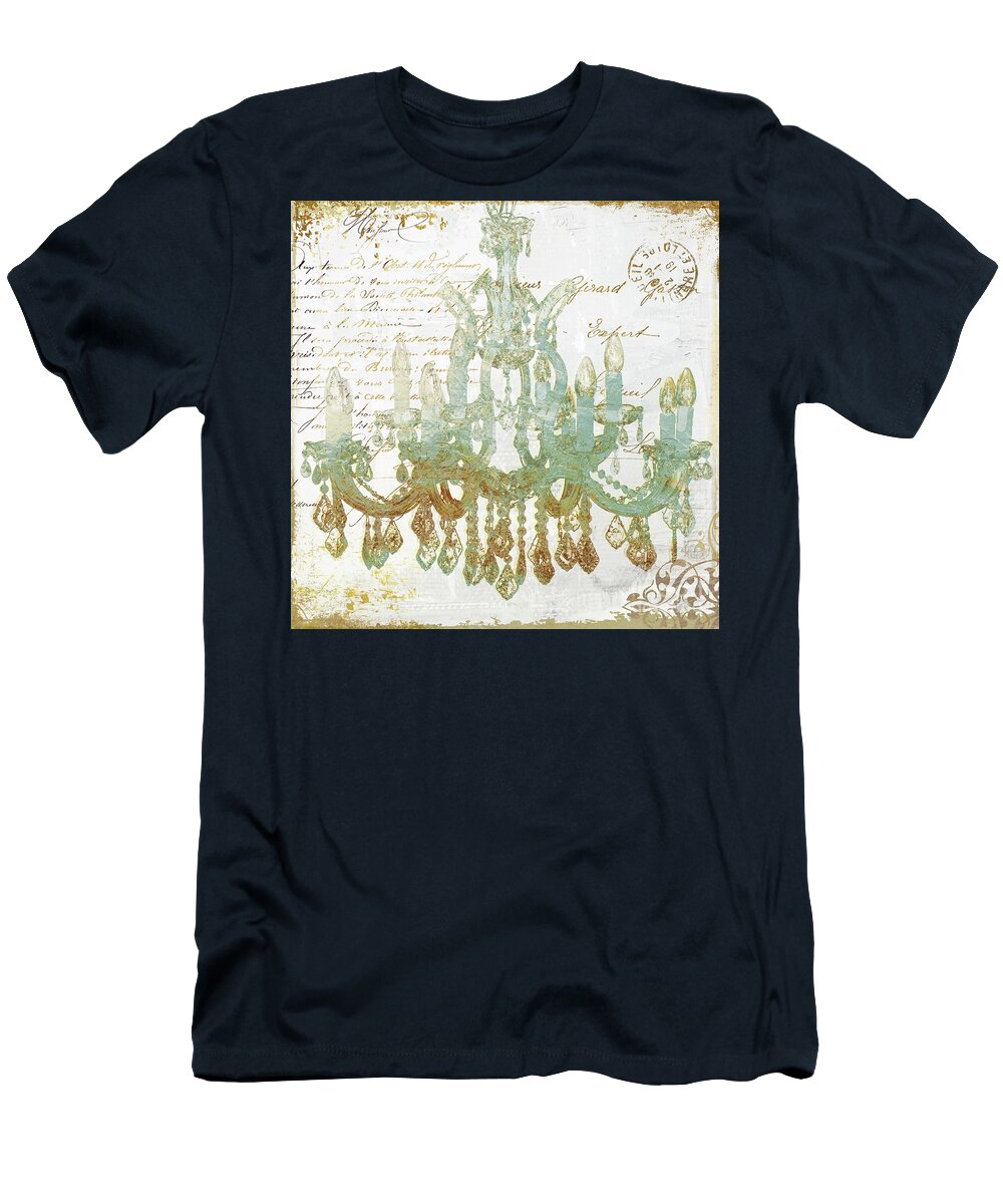Chandelier T-Shirt featuring the painting Teal and Gold Chandelier by Mindy Sommers