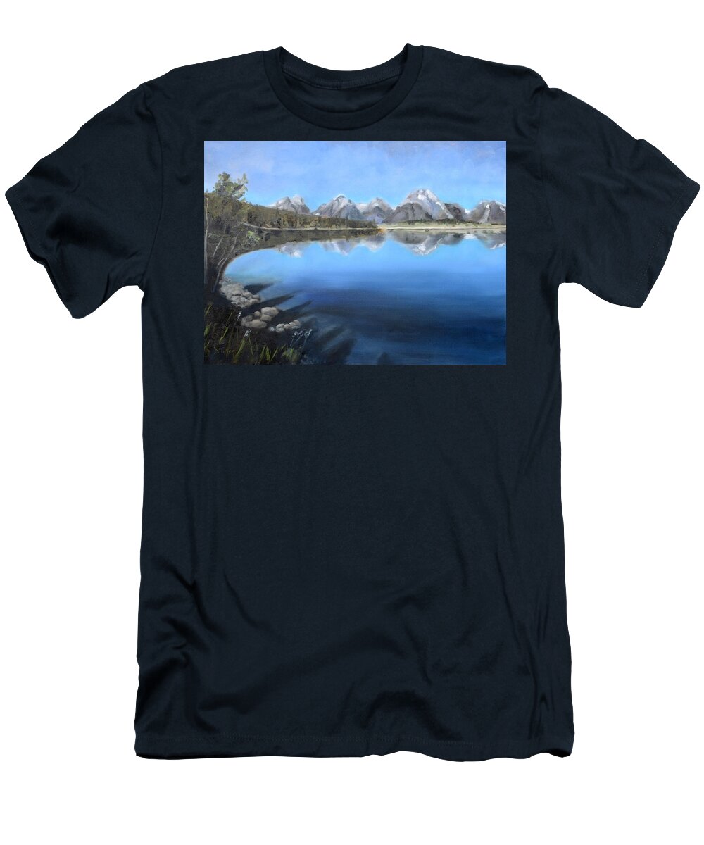 Grand Teton T-Shirt featuring the painting Teton Tranquility by Donna Tuten