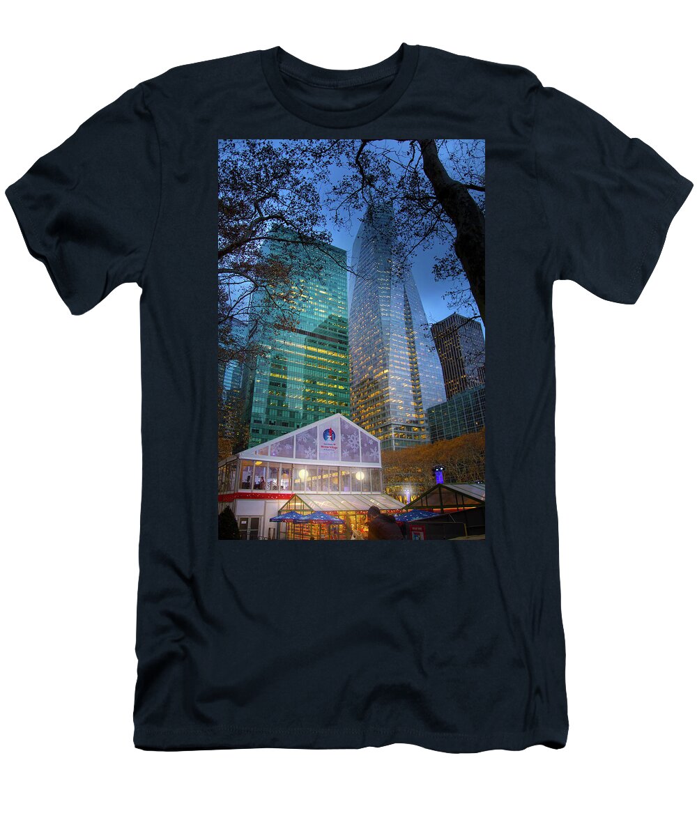 Bryant Park Christmas Market T-Shirt featuring the photograph The Christmas Village at Bryant Park by Mark Andrew Thomas