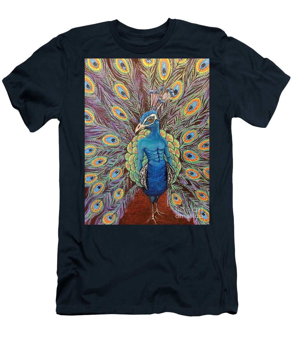 Peacock T-Shirt featuring the painting The Peacock by Linda Markwardt