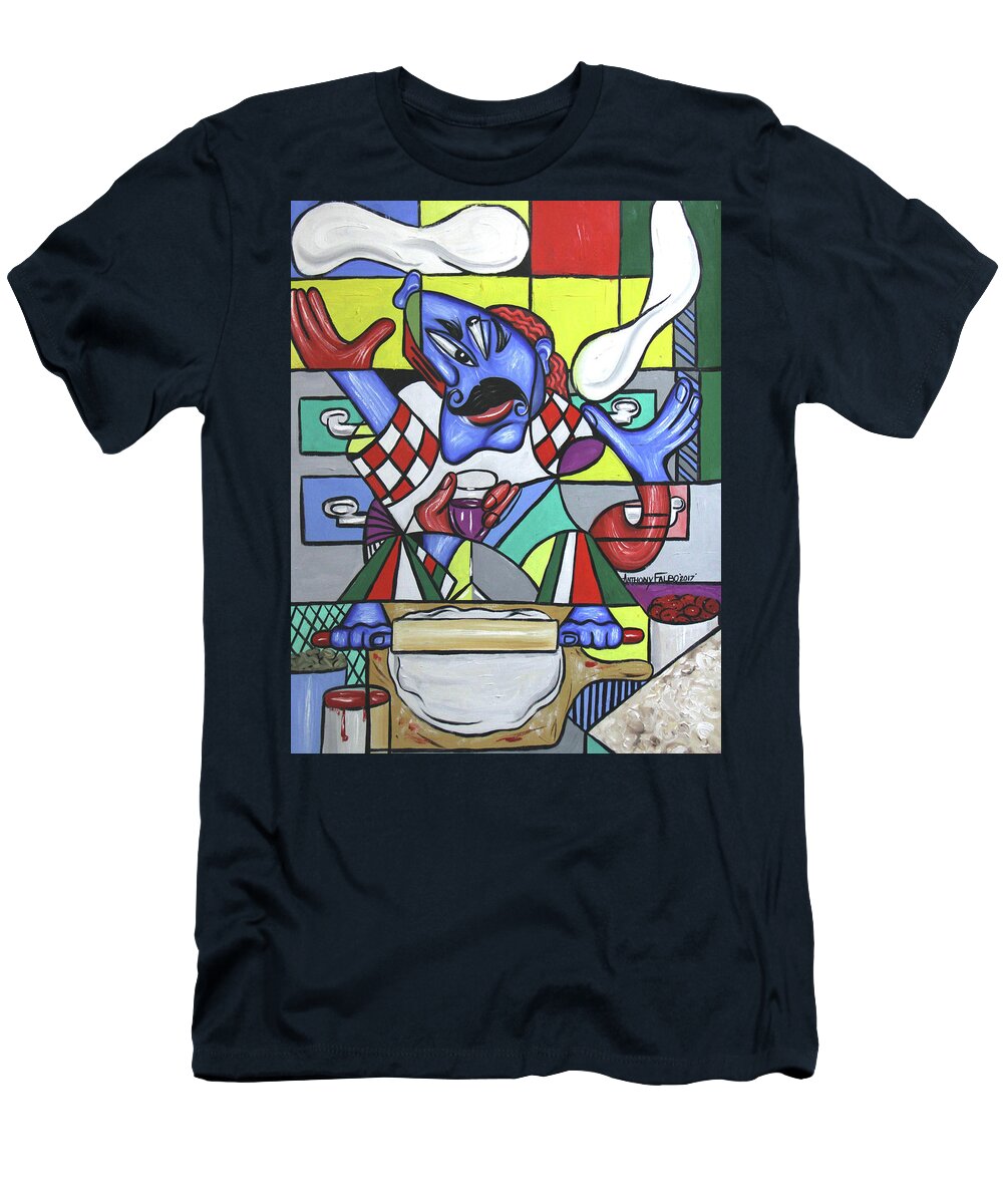 Food Art T-Shirt featuring the painting The Pizza Master by Anthony Falbo