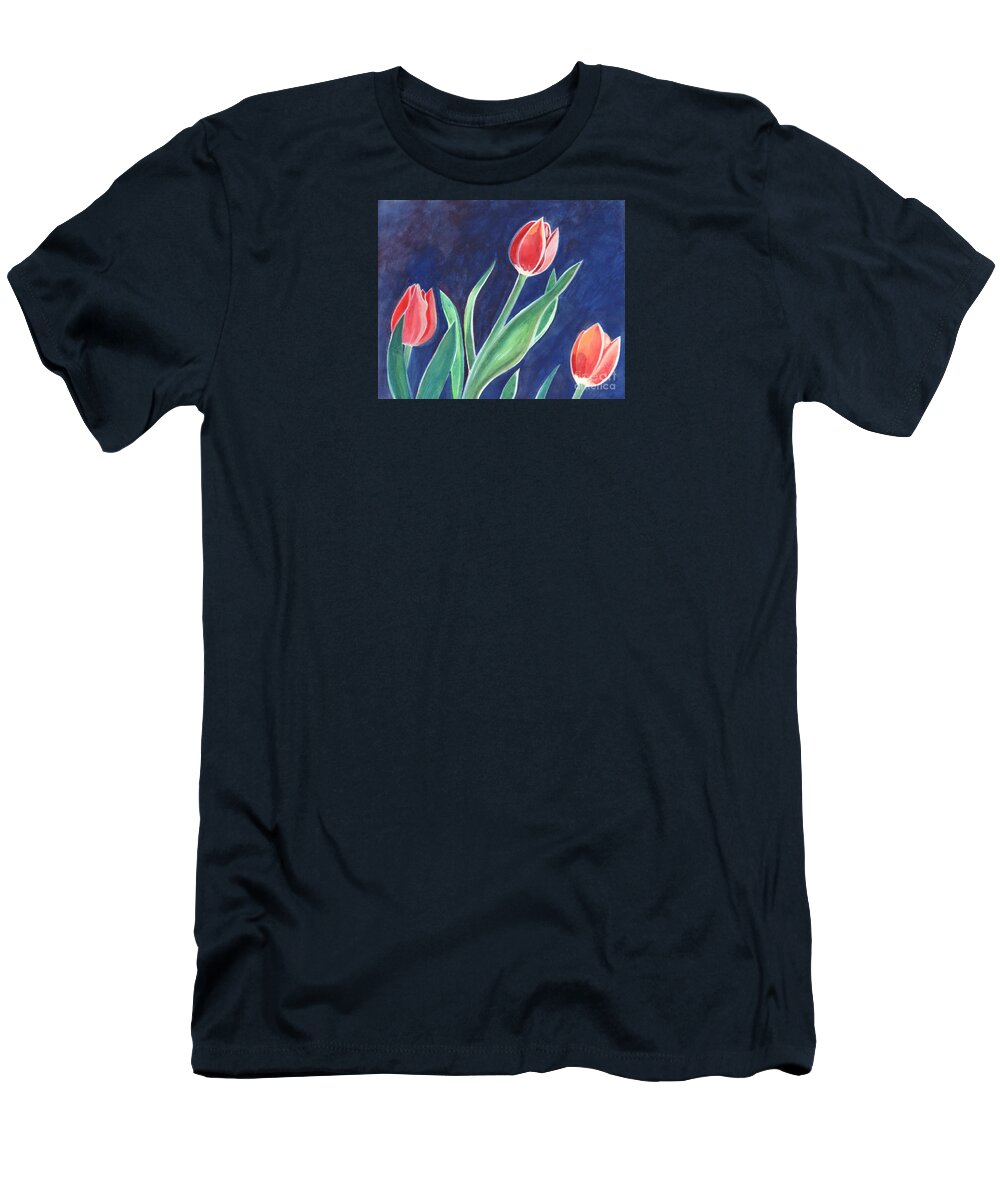Flowers T-Shirt featuring the painting Three Tulips by Helena Tiainen
