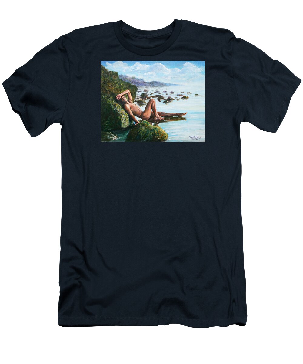 Beach T-Shirt featuring the painting Trevor on the Beach by Marc DeBauch