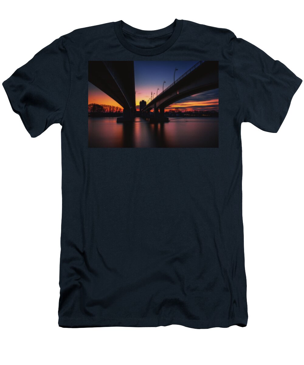Nibelungenbrücke T-Shirt featuring the photograph Two Bridges by Marc Braner