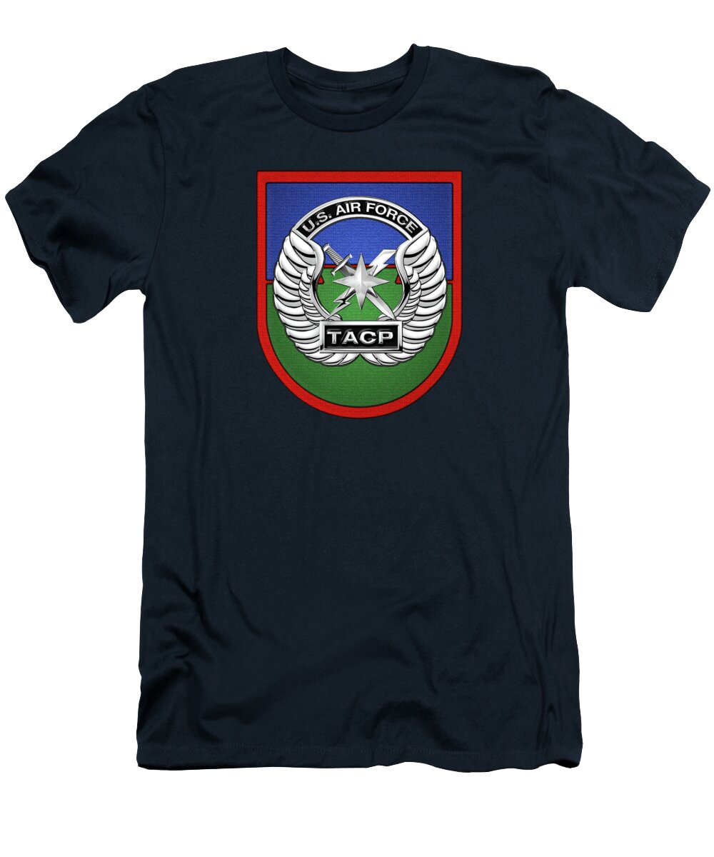 'military Insignia & Heraldry' Collection By Serge Averbukh T-Shirt featuring the digital art U. S. Air Force Tactical Air Control Party - T A C P Beret Flash With Crest over Blue Velvet by Serge Averbukh
