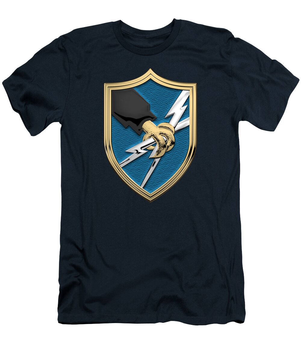 ‘military Insignia 3d’ Collection By Serge Averbukh T-Shirt featuring the digital art U. S. Army Security Agency - A S A Patch over Blue Velvet by Serge Averbukh