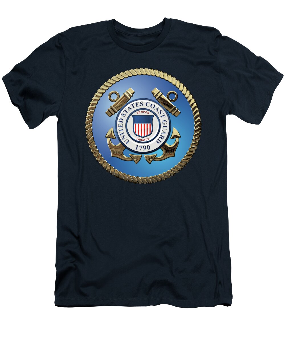 'military Insignia & Heraldry 3d' Collection By Serge Averbukh T-Shirt featuring the digital art U. S. Coast Guard - U S C G Emblem over Blue Velvet by Serge Averbukh