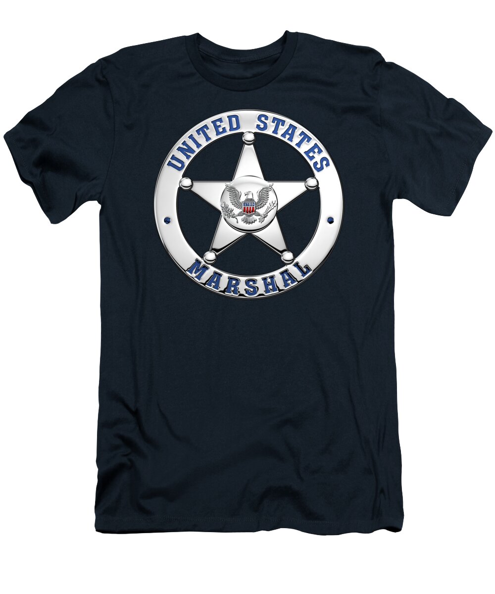 'law Enforcement Insignia & Heraldry' Collection By Serge Averbukh T-Shirt featuring the digital art U. S. Marshals Service - U S M S Badge over Blue Velvet by Serge Averbukh