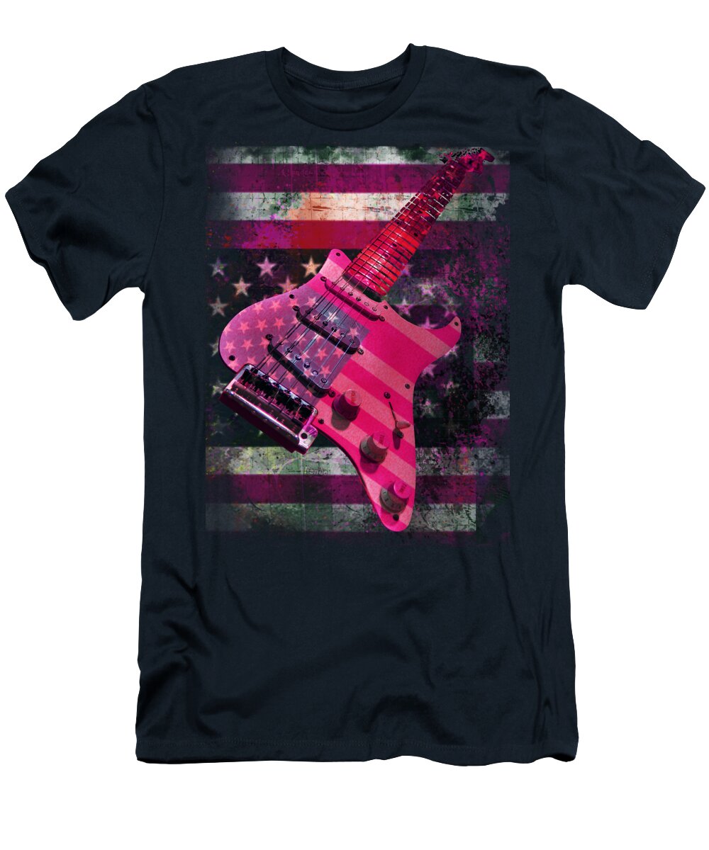  Guitar T-Shirt featuring the digital art USA Pink Strat Guitar Music by Guitarwacky Fine Art