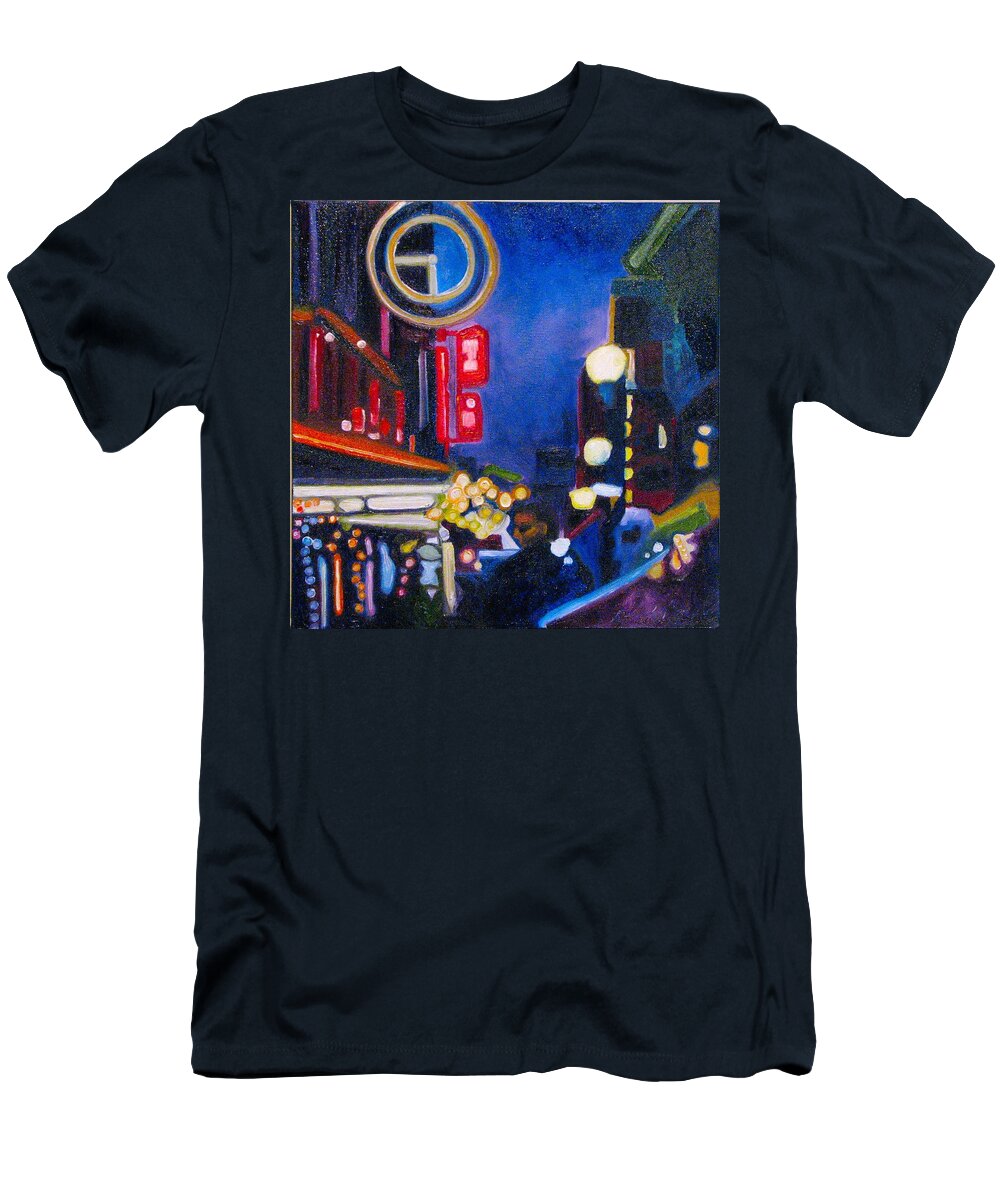 Night Scene T-Shirt featuring the painting Wandering at Dusk by Patricia Arroyo