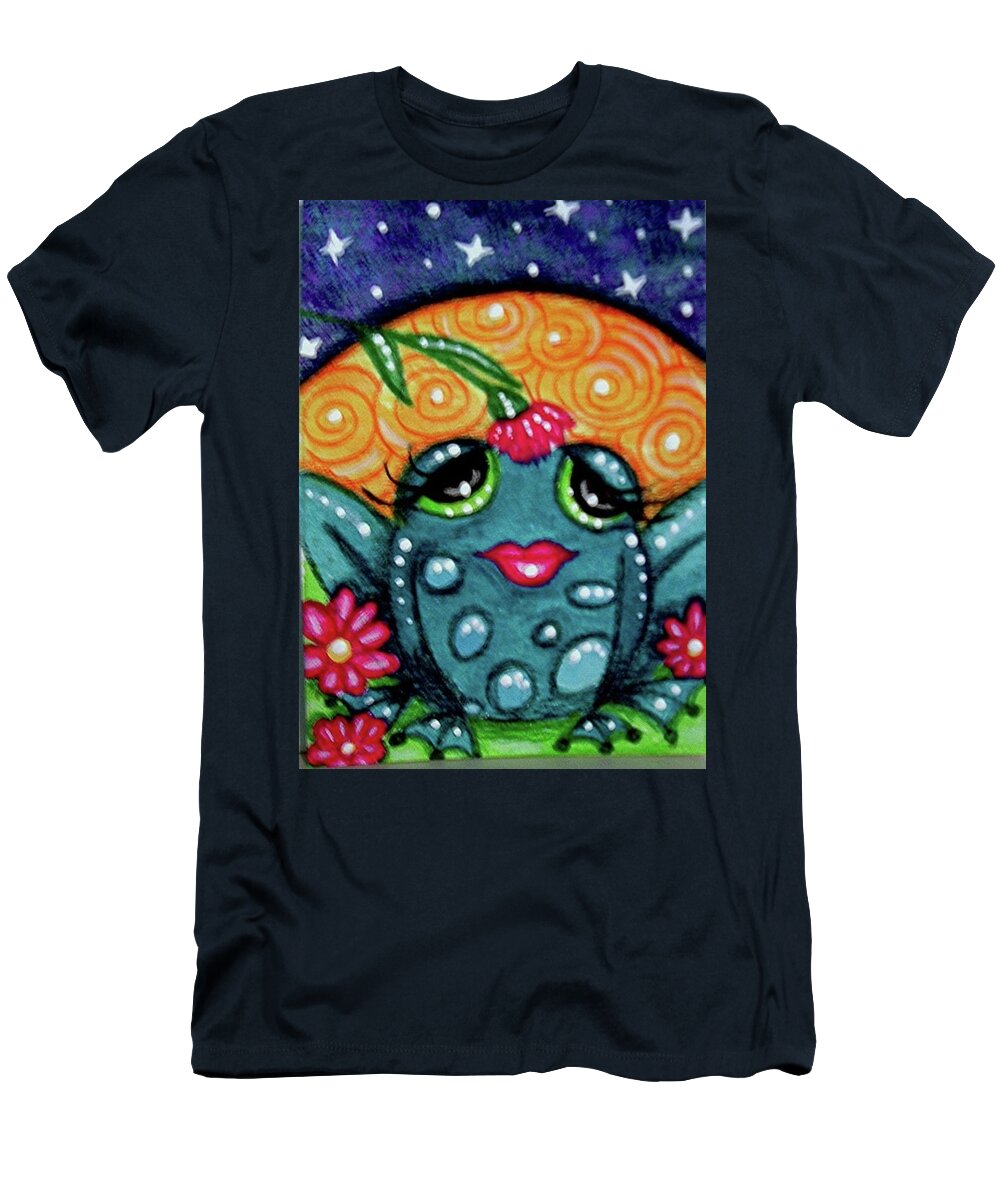 Whimsical T-Shirt featuring the painting Whimsical Frog in Moonlight by Monica Resinger