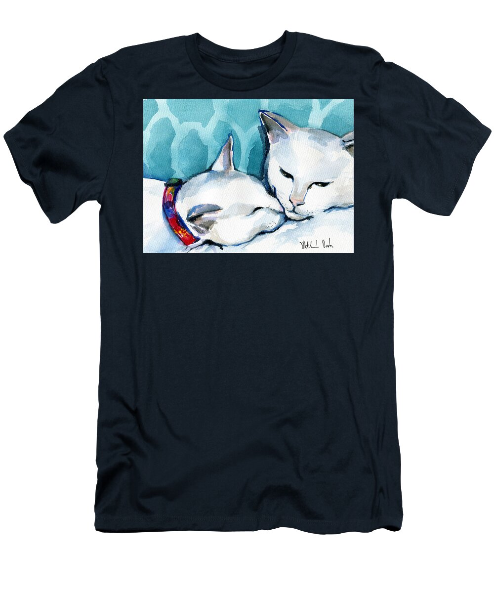 Cat T-Shirt featuring the painting White Cat Affection by Dora Hathazi Mendes