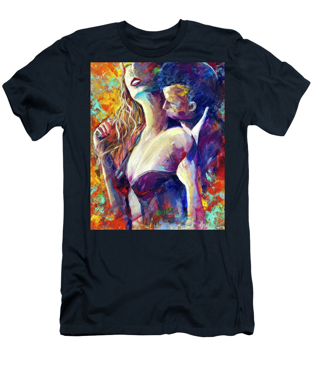 Coupling Making Love T-Shirt featuring the painting Wonderful Tonight Couple Making Love by Gray Artus