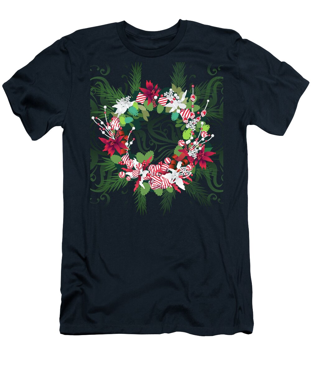 Christmas Wreath T-Shirt featuring the digital art Wreath by Melinda Patrick