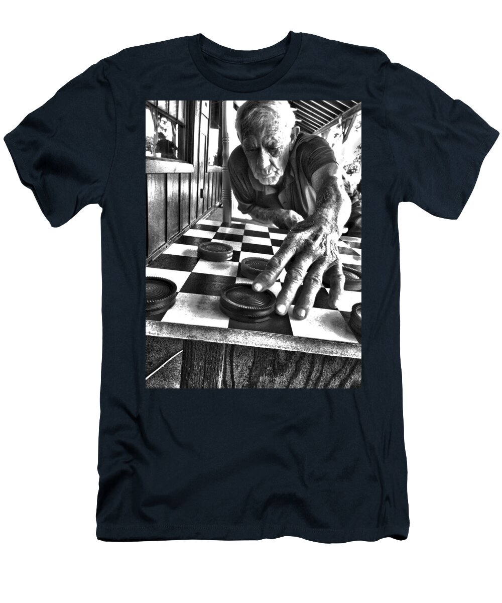 Checkers T-Shirt featuring the photograph Your Move Dad BW Art by Lesa Fine