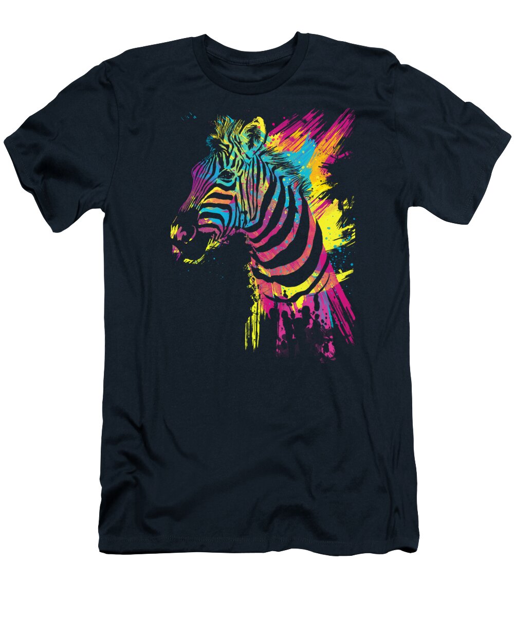 Zebra T-Shirt featuring the digital art Zebra Splatters by Olga Shvartsur
