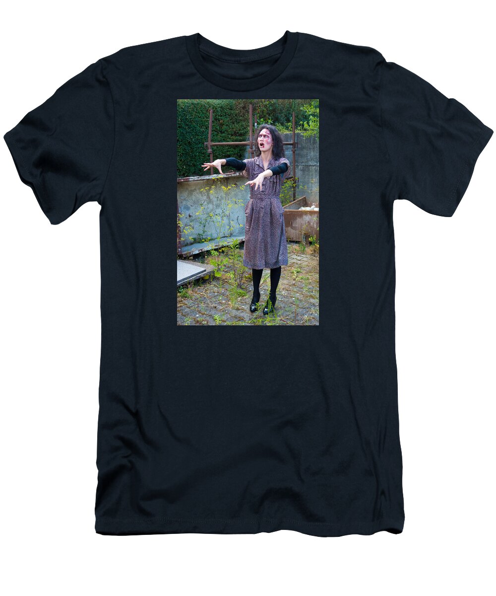 Zombie T-Shirt featuring the photograph Zombie woman walking by Matthias Hauser
