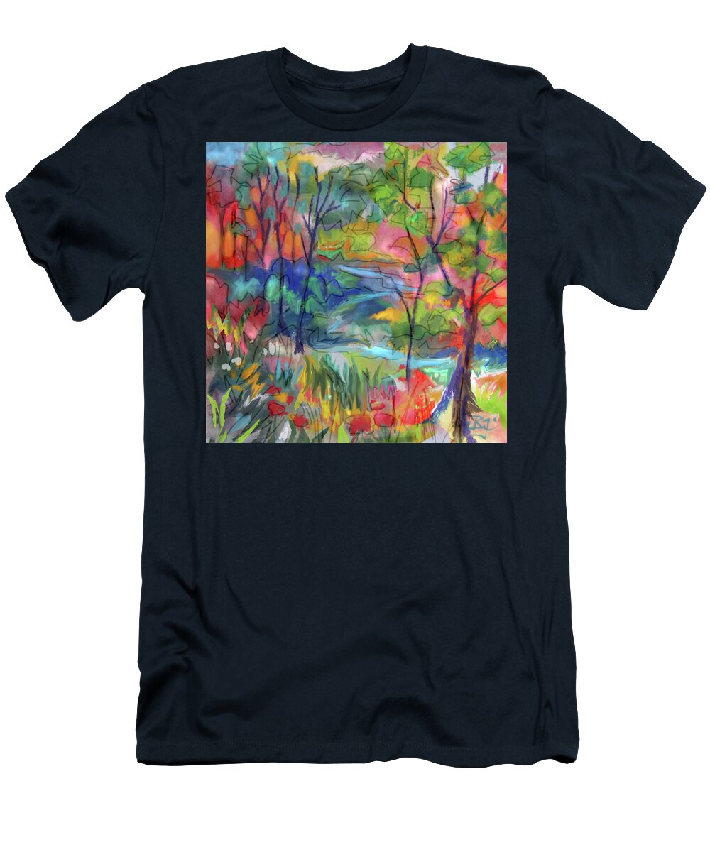 Colorful Landscape T-Shirt featuring the painting Bright Country #2 by Jean Batzell Fitzgerald