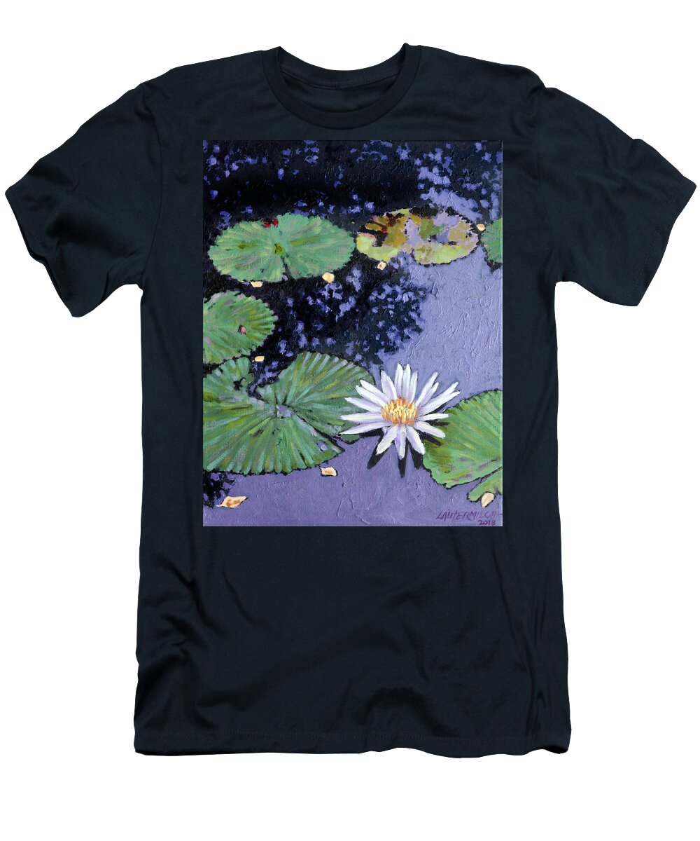 Water Lily T-Shirt featuring the painting Autumn Spots by John Lautermilch