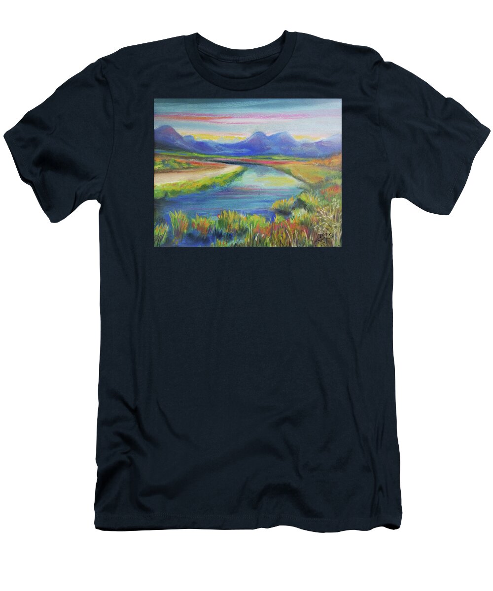 Colorful Landscape T-Shirt featuring the pastel Blue River by Jean Batzell Fitzgerald