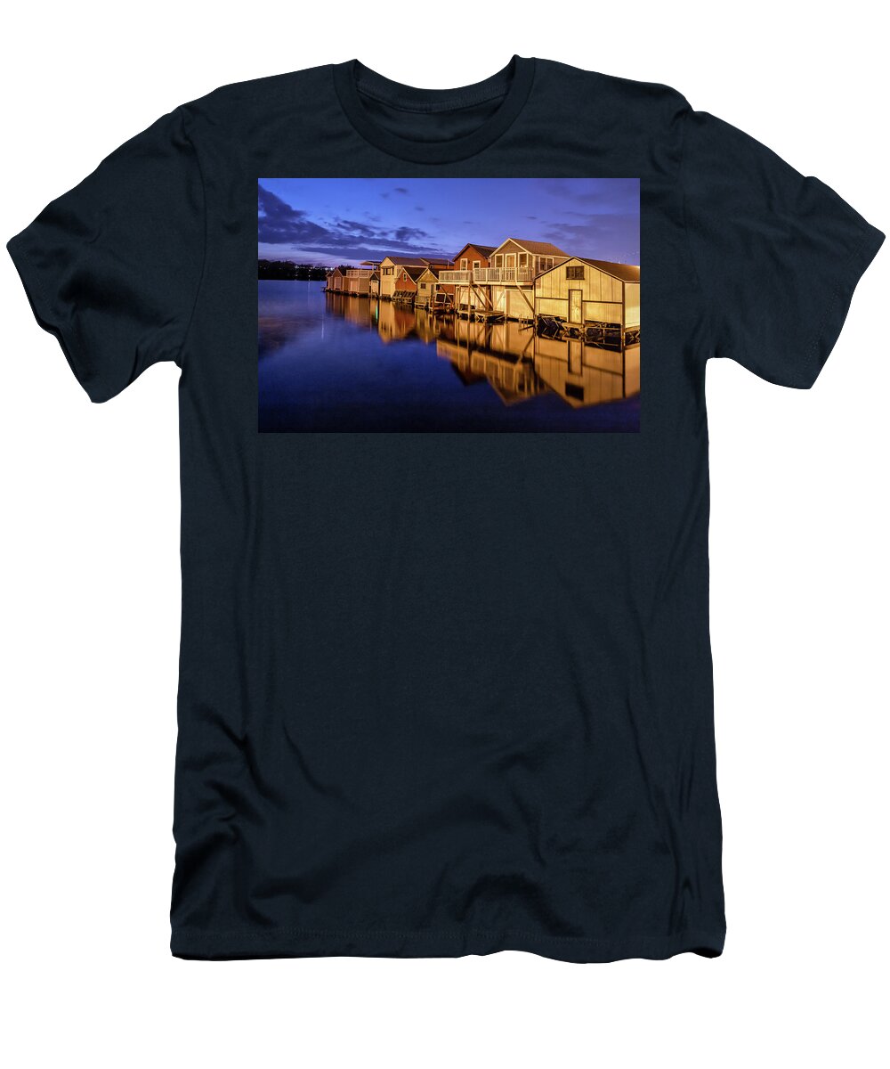Canandaigua T-Shirt featuring the photograph Boathouse Reflections at Night by Rod Best