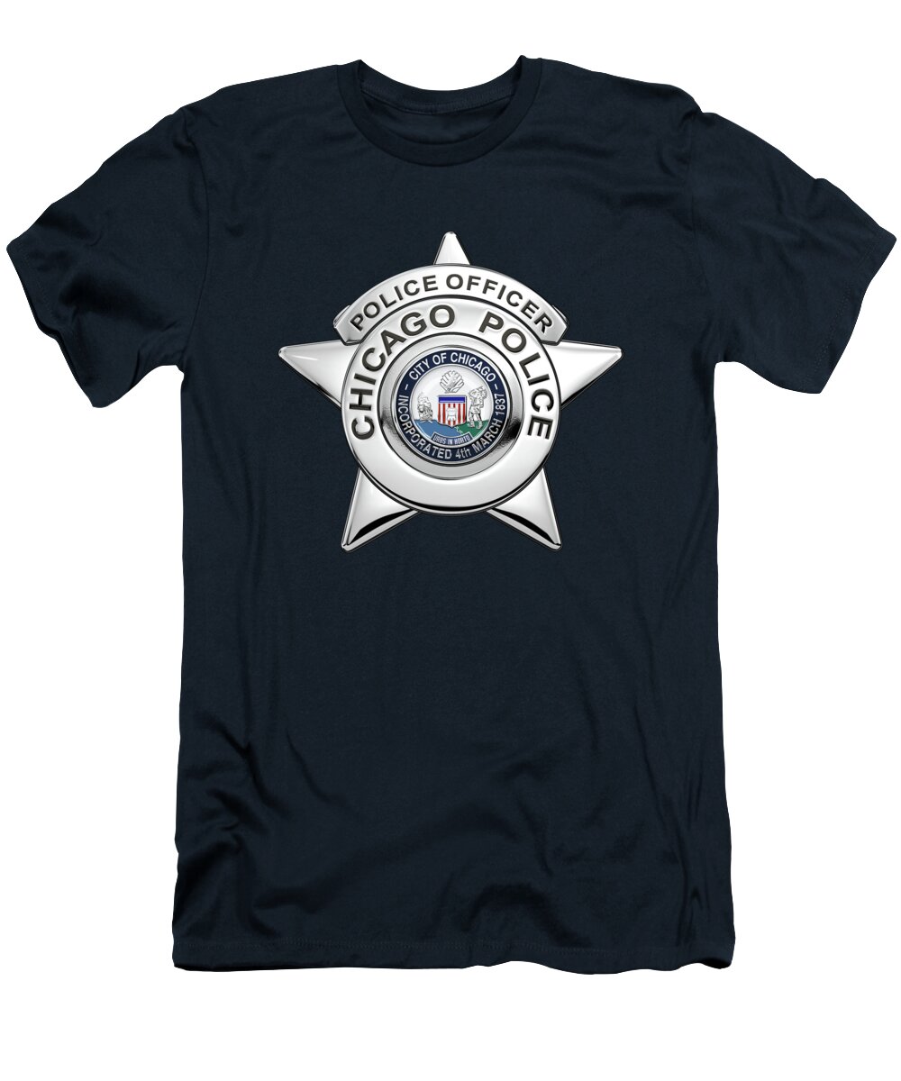  ‘law Enforcement Insignia & Heraldry’ Collection By Serge Averbukh T-Shirt featuring the digital art Chicago Police Department Badge - C P D  Police Officer Star over Blue Velvet by Serge Averbukh