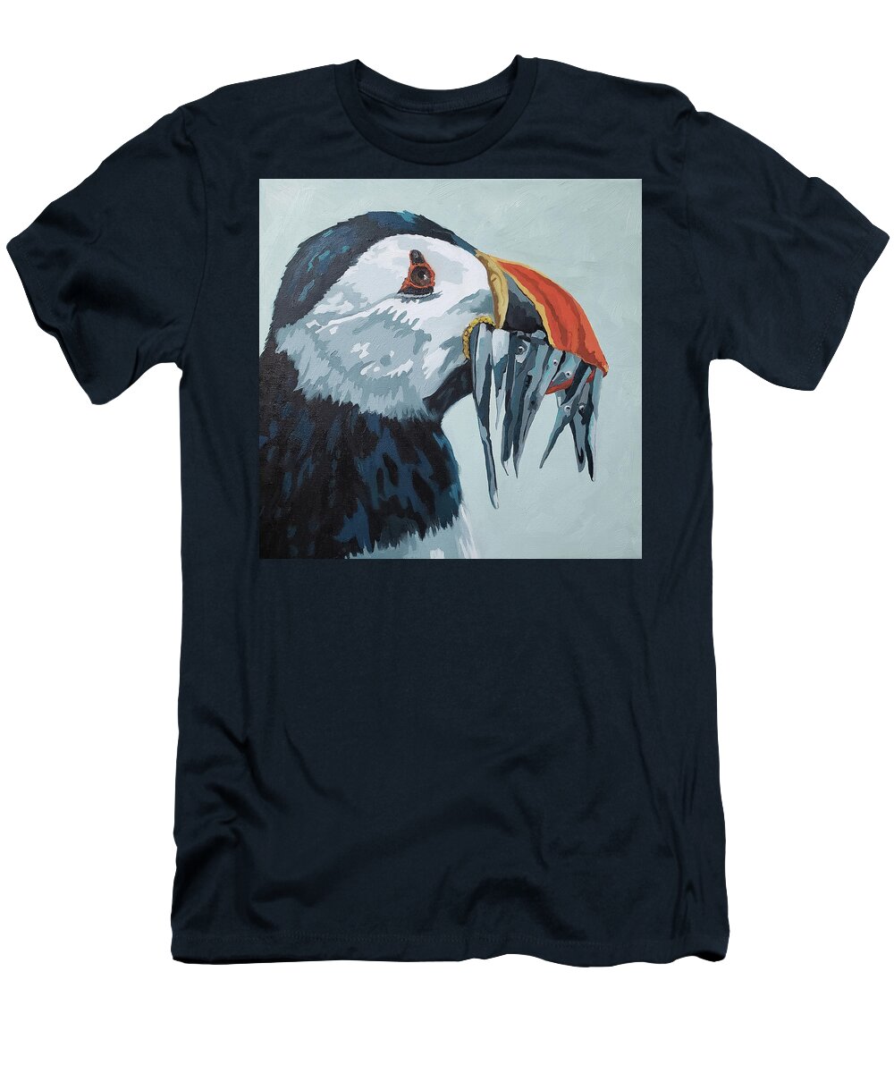 Puffin T-Shirt featuring the painting Dinner Is Served by Cheryl Bowman