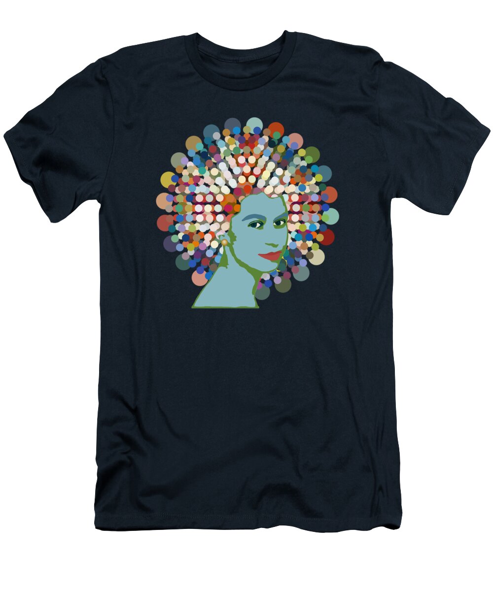 Dotty T-Shirt featuring the mixed media Disco Queen BLUE by Big Fat Arts