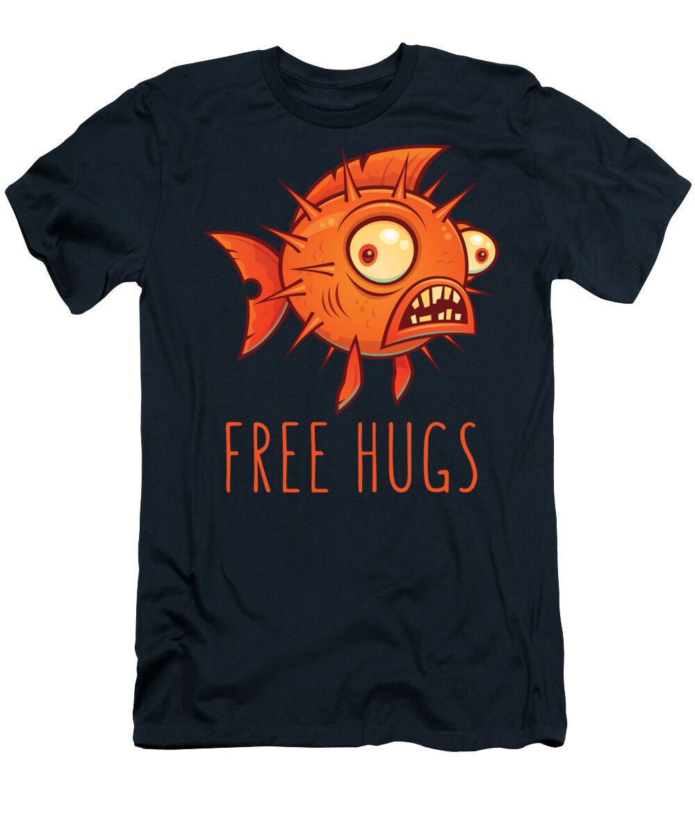 Pufferfish T-Shirt featuring the digital art Free Hugs Cartoon Blowfish by John Schwegel