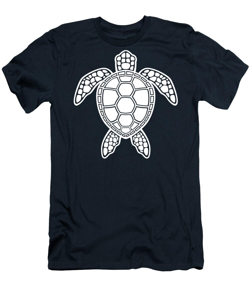 Green T-Shirt featuring the digital art Green Sea Turtle Design - White by John Schwegel