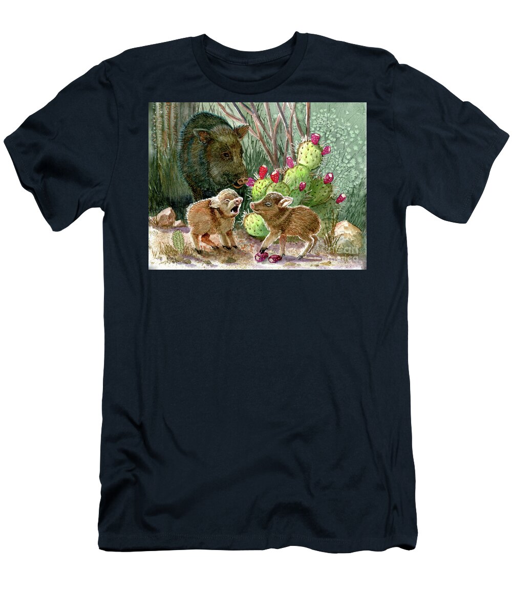 Javelina T-Shirt featuring the painting Javelina Babies and Mom by Marilyn Smith