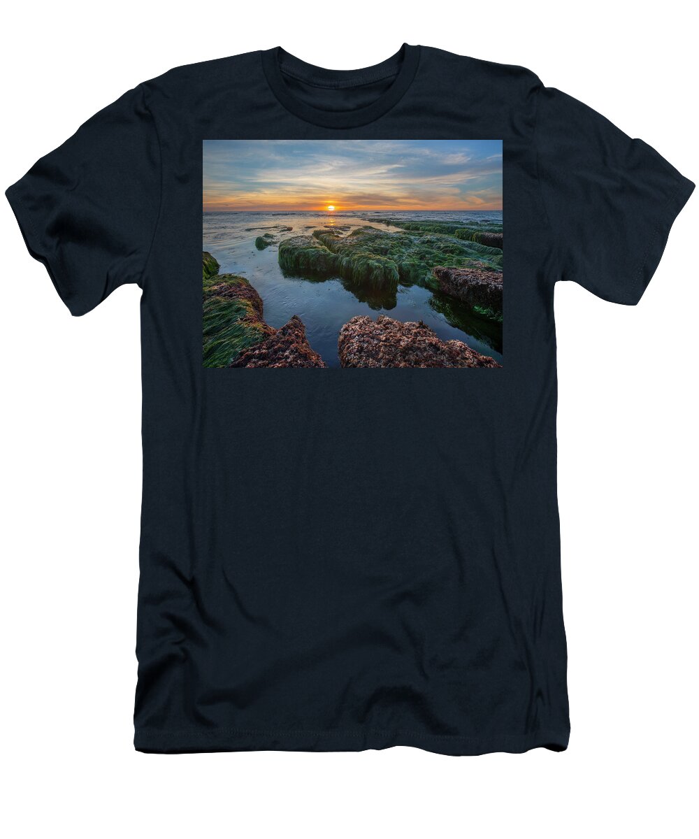 00565347 T-Shirt featuring the photograph Low Tide Sunset Over Intertidal Zone, La Jolla Cove, San Diego, California by Tim Fitzharris