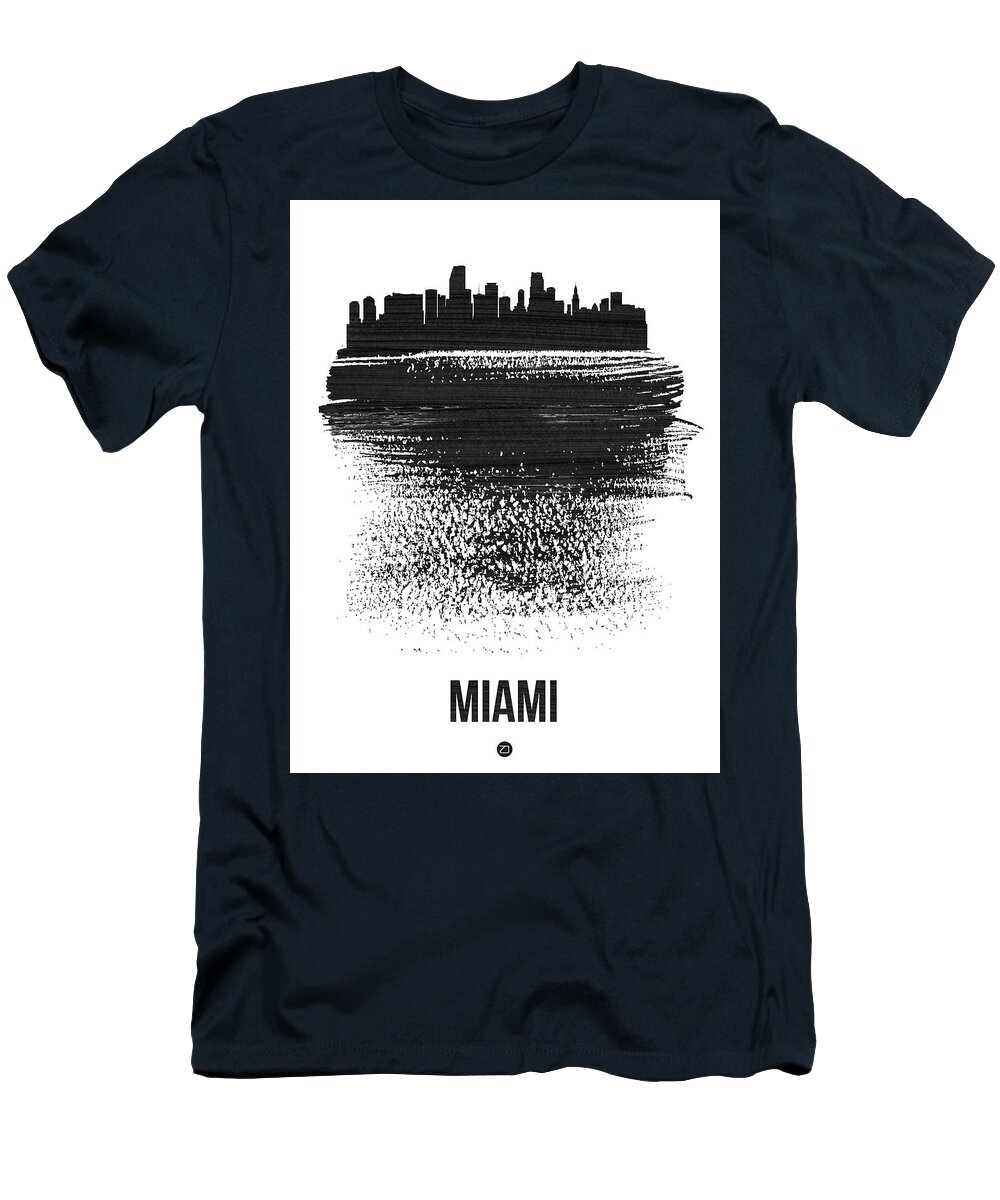 Miami T-Shirt featuring the mixed media Miami Skyline Brush Stroke Black by Naxart Studio