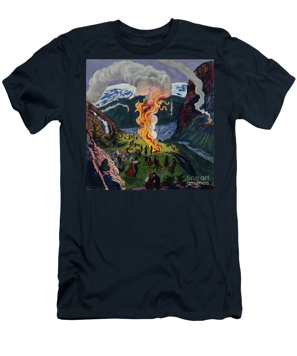 Celebration T-Shirt featuring the painting Midsummer Fire, Painting By Nikolai Astrup by Nikolai Astrup
