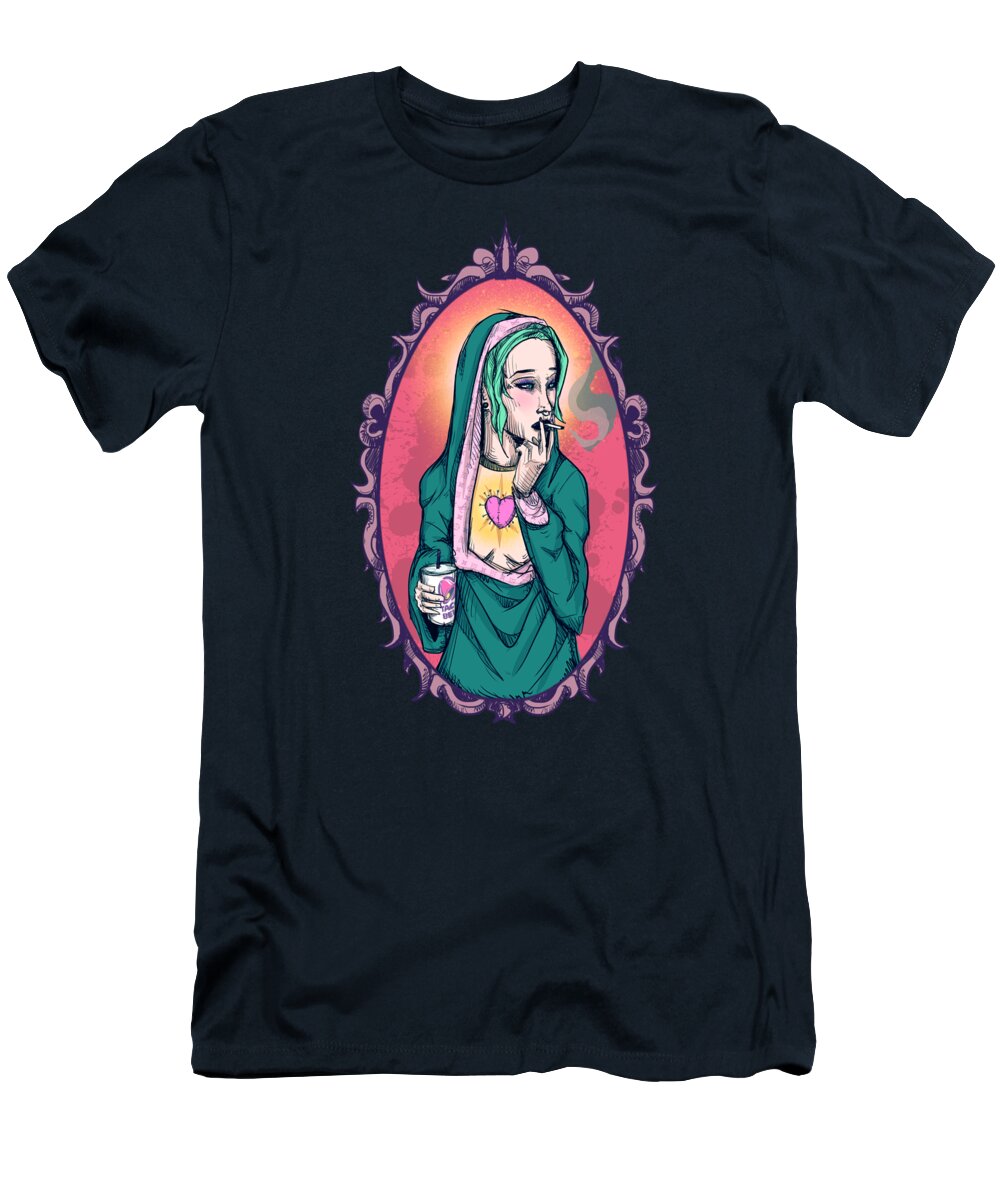 Modern Mary T-Shirt featuring the drawing Modern Mary by Ludwig Van Bacon
